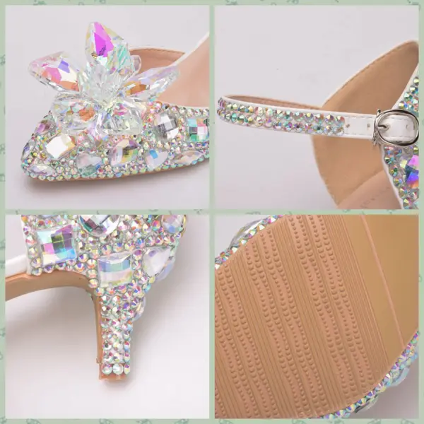Amazing / Unique Silver Wedding Shoes 2018 Buckle Crystal Rhinestone 5 cm Stiletto Heels Pointed Toe Wedding High Heels
