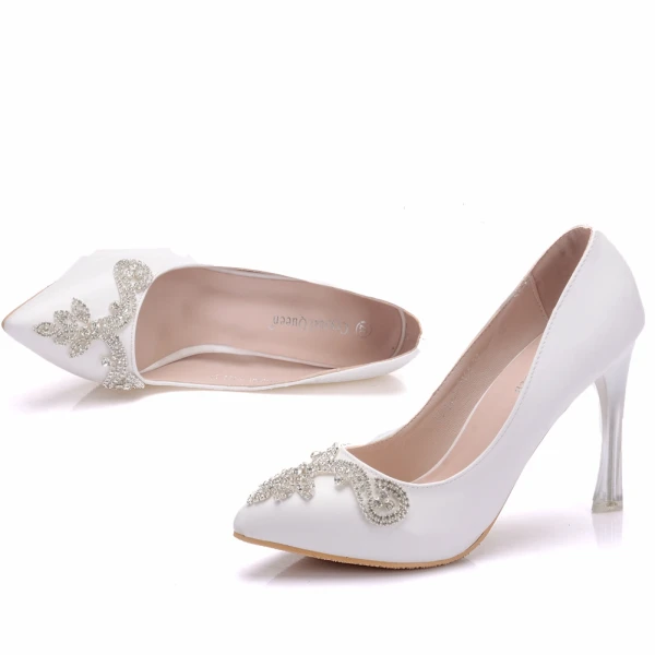 Chic / Beautiful White Wedding Shoes 2018 Rhinestone 10 cm Stiletto Heels Pointed Toe Wedding Pumps