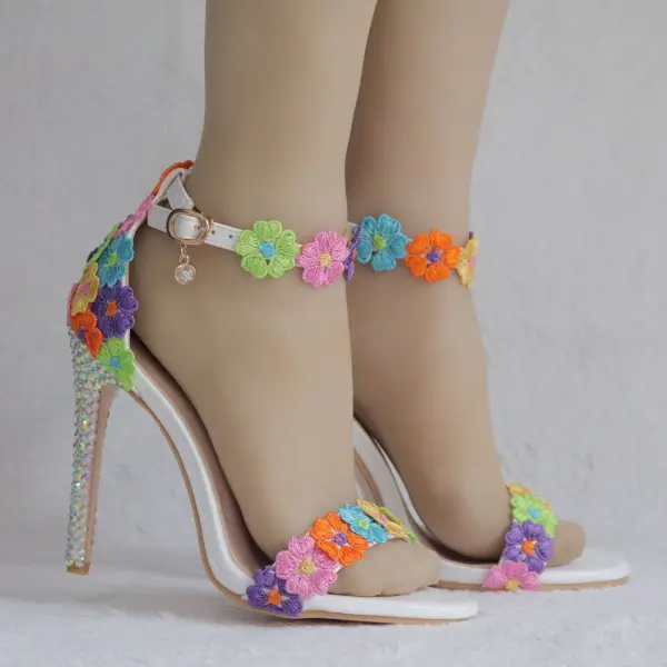 Amazing / Unique Multi-Colors Outdoor / Garden Womens Shoes 2018 Lace Flower Ankle Strap 6 cm Stiletto Heels Open / Peep Toe High Heels