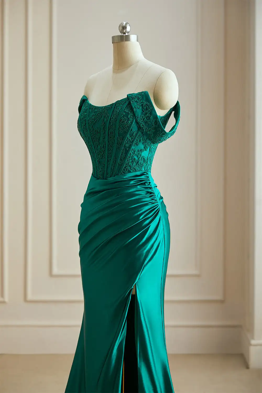 emerald green dress with split Simple Sheath Dark Green Long High Split Plus Size Prom Dress main image 1