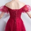 Elegant Burgundy Prom Dresses 2018 Empire Lace Flower Crystal Beading Off-The-Shoulder Backless Sleeveless Floor-Length / Long Formal Dresses