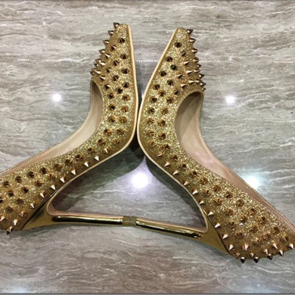 Scintillantes Promo Escarpins 2018 Glitter Paillettes Rivet Cuir 12 cm Talons Aiguilles À Bout Pointu Escarpins