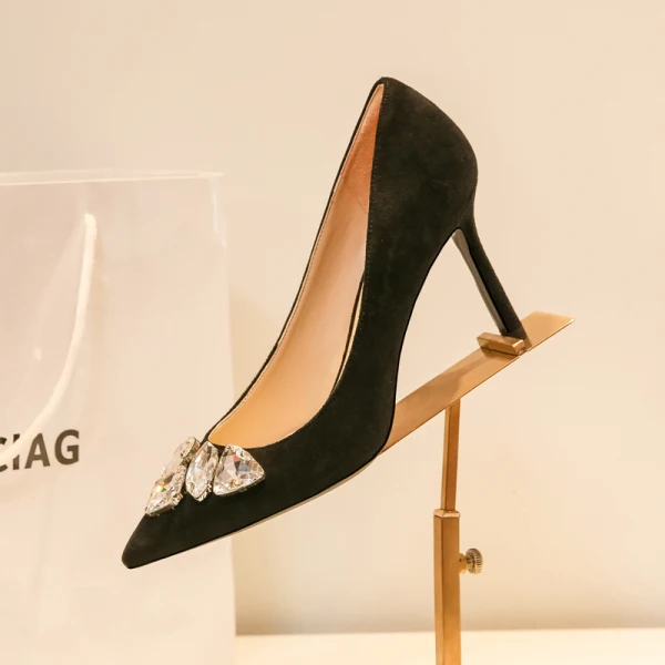 Scintillantes Argenté Chaussure De Mariée 2018 Faux Diamant Paillettes Cuir 8 cm Talons Aiguilles À Bout Pointu Mariage Escarpins