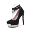 Sexy Black Womens Shoes 2018 Evening Party Metal Rhinestone Ankle Strap 13 cm Stiletto Heels Platform Round Toe Pumps