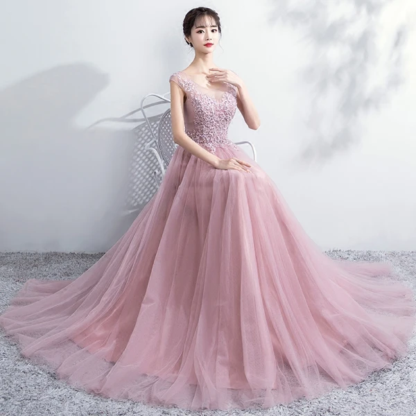 Elegant Prom Dresses 2018 A-Line / Princess Lace Flower Scoop Neck Backless Sleeveless Floor-Length / Long Formal Dresses