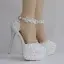 Chic / Beautiful White Wedding Shoes 2018 Lace Flower Rhinestone 14 cm Stiletto Heels Wedding Round Toe High Heels