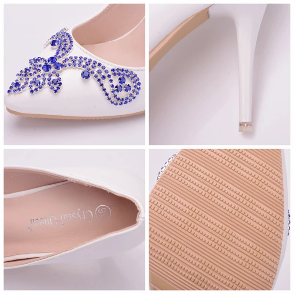 Snygga / Fina Vita Brudskor 2018 Rhinestone 9 cm Stilettklackar Spetsiga Bröllop Pumps