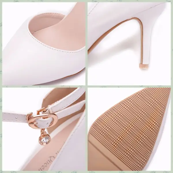 Schlicht Weiß Büro Damenschuhe 2018 Knöchelriemen 8 cm Stilettos Spitzschuh Hochhackige