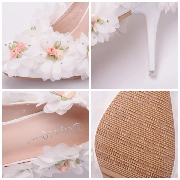 Elegant White Wedding Shoes 2018 Appliques Rhinestone 9 cm Stiletto Heels Pointed Toe Wedding Pumps