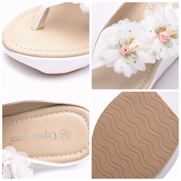 Moderne / Mode Blanche Plage Chaussures Femmes 2018 Appliques Compensées Pantoufle & Tongs