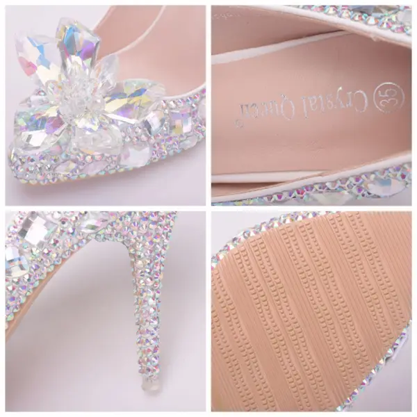 Błyszczące Srebrny Buty Ślubne 2018 Kryształ Rhinestone 9 cm Szpilki Okrągłe Toe Ślub Czółenka
