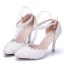 Modern / Fashion White Wedding Shoes 2018 Lace Flower Pearl Ankle Strap 9 cm Stiletto Heels Pointed Toe Wedding High Heels