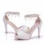 Schöne Weiß Brautschuhe 2018 Perle Strass Knöchelriemen 7 cm Stilettos Peeptoes Hochzeit Hochhackige