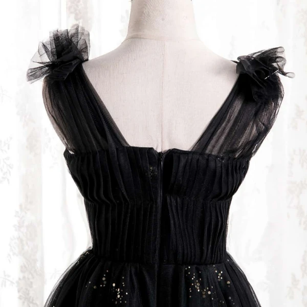 Chic / Belle Noire Robe De Bal 2021 Princesse V-Cou Volants Faux Diamant Paillettes Longue Sans Manches Dos Nu Robe De Ceremonie