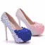 Lovely Blushing Pink Wedding Shoes 2018 Lace Flower Rhinestone 14 cm Stiletto Heels Round Toe Wedding Pumps