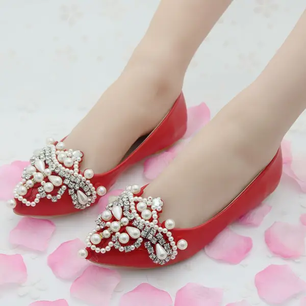 Mote Hvit Casual Damesko 2018 Perle Rhinestone Spisse Flate