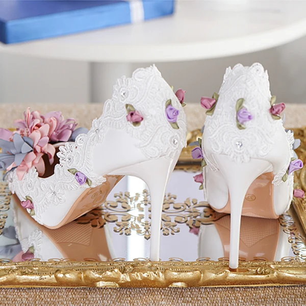 Elegant Ivory Wedding Shoes 2018 Wedding Handmade  Flower 11 cm Stiletto Heels Pointed Toe Pumps