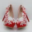 Chic / Beautiful Red Wedding Shoes 2018 Appliques Lace Pearl Rhinestone 14 cm Stiletto Heels Round Toe Wedding Pumps