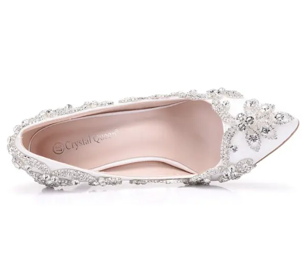 Scintillantes Ivoire Chaussure De Mariée 2018 Faux Diamant 8 cm Talons Aiguilles À Bout Pointu Mariage Escarpins