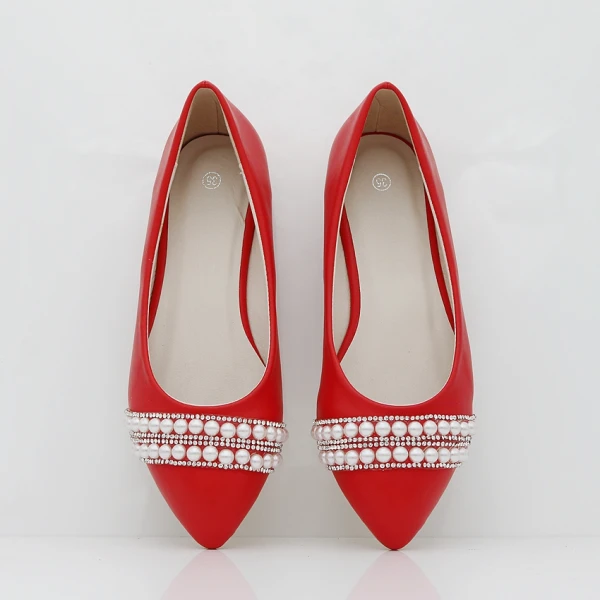 Piękne Białe Perła Rhinestone Szpiczaste Płaskie Buty Ślubne 2018