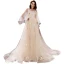 Modern / Fashion Champagne Evening Dresses  2019 A-Line / Princess Appliques Scoop Neck Backless Court Train Formal Dresses