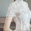 Modern / Fashion Ivory Corset Wedding Dresses 2018 A-Line / Princess Appliques Lace Star High Neck Short Sleeve Cathedral Train