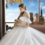 Elegant Ivory Wedding Dresses 2019 A-Line / Princess Organza Lace Flower Off-The-Shoulder Backless Short Sleeve Cathedral Train
