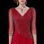 Luxury / Gorgeous Burgundy Handmade  Beading Evening Dresses  2019 A-Line / Princess Sequins V-Neck Backless 3/4 Sleeve Floor-Length / Long Formal Dresses