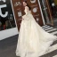 Chic / Beautiful Champagne Wedding Dresses 2018 A-Line / Princess Lace Flower Backless Scoop Neck Long Sleeve Court Train Wedding