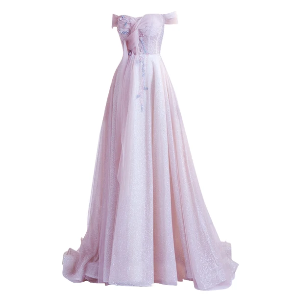 Charmant Rose Bonbon Paillettes Robe De Bal 2021 Princesse De l'épaule Sans Manches Dos Nu Longue Promo Robe De Ceremonie