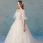 Chic / Beautiful Ivory Wedding Dresses 2018 A-Line / Princess Star Tulle Lace Flower Scoop Neck Backless 1/2 Sleeves Chapel Train Wedding