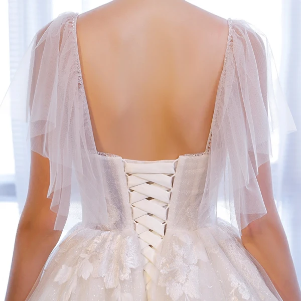 Chic / Beautiful White Wedding Dresses 2018 A-Line / Princess Glitter Tulle Crystal Spaghetti Straps Sleeveless Floor-Length / Long Wedding