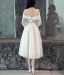 Elegant White Wedding Dresses 2019 A-Line / Princess Lace Spaghetti Straps Backless 3/4 Sleeve Tea-length