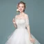 Élégant Ivoire Robe De Mariée 2018 Robe Boule En Dentelle Fleur Volants en Cascade Encolure Dégagée 1/2 Manches Cathedral Train Mariage