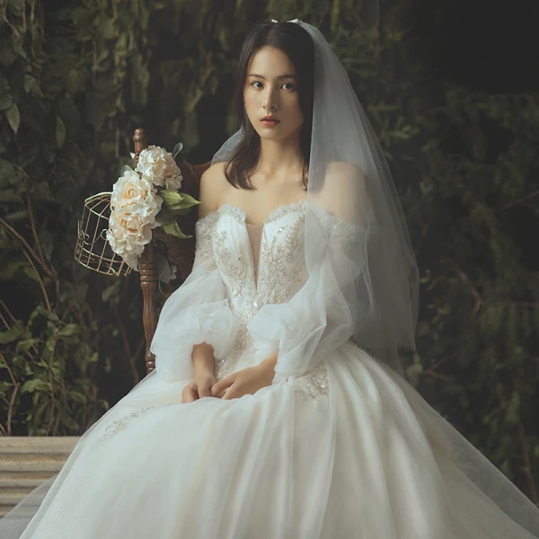 Luxury / Gorgeous Ivory Wedding Dresses 2019 Ball Gown Lace Flower Beading Crystal Sequins Strapless Long Sleeve Backless Royal Train