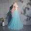 Unique Bleu Robe De Soirée 2019 Princesse En Dentelle Perle Paillettes Col Haut Manches Longues Dos Nu Longue Robe De Ceremonie