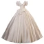 Victorian Style Vintage / Retro Affordable Ivory Ball Gown Wedding Dresses 2021 Deep V-Neck Bow Short Sleeve Backless Floor-Length / Long Wedding