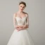 Chic / Beautiful Champagne Wedding Dresses 2018 A-Line / Princess Beading Off-The-Shoulder Backless 3/4 Sleeve Floor-Length / Long Wedding