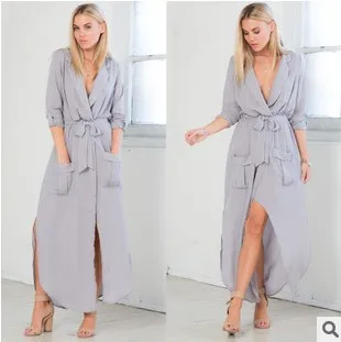 Modern / Fashion Grey Summer Resort Wear Womens Clothing 2019 V-Neck 3/4 Sleeve Tea-length Maxi Dresses