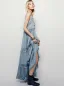 Simple Bleu Ciel Désinvolte Robes longues 2019 Volants Bretelles Spaghetti Sans Manches Dos Nu Longueur Cheville Vêtements Femme