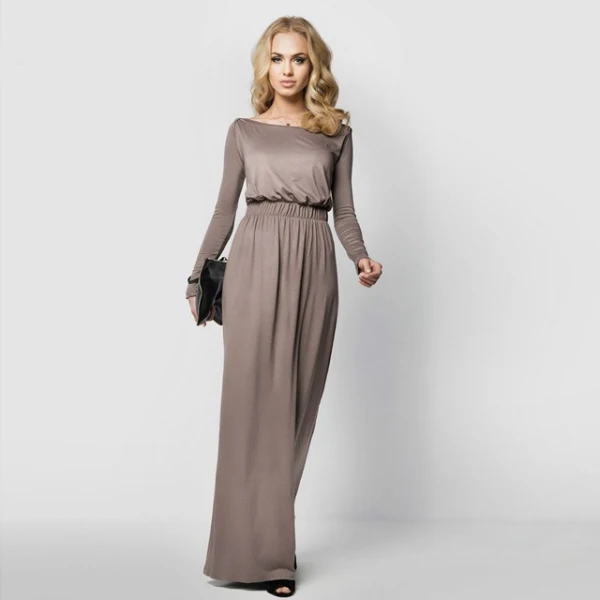 Modest / Simple Casual Maxi Dresses 2019 Pleated Square Neckline Long Sleeve Floor-Length / Long Womens Clothing