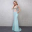 Sexy Bleu Robe De Soirée 2019 Trompette / Sirène Transparentes Paillettes Faux Diamant V-Cou Dos Nu Sans Manches Train De Balayage Robe De Ceremonie