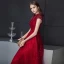 Chinese style Burgundy Evening Dresses  2019 A-Line / Princess Beading Lace Crystal Scoop Neck Cap Sleeves Backless Floor-Length / Long Formal Dresses