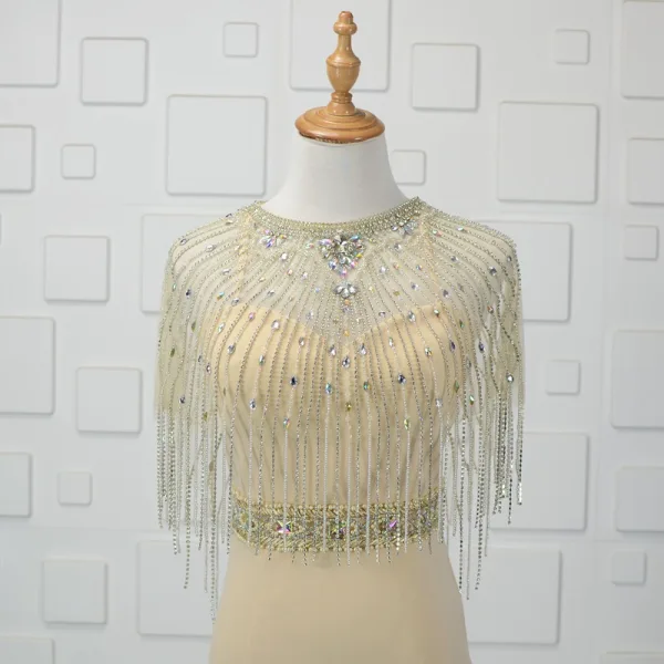Moderne / Mode 2 Pièces Perlage Perle Rose Robe De Soirée 2019 Trompette / Sirène Cristal Faux Diamant Gland Encolure Dégagée Sans Manches Longue Robe De Ceremonie