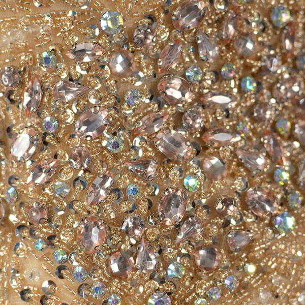 Luxe Champagne Fait main Perlage Robe De Soirée 2019 Trompette / Sirène Cristal Paillettes Faux Diamant Gland Titulaire Sans Manches Dos Nu Longue Robe De Ceremonie