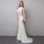 Chic / Beautiful Ivory Evening Dresses  2019 Trumpet / Mermaid See-through Handmade  Beading Tassel Scoop Neck Sleeveless Sweep Train Formal Dresses