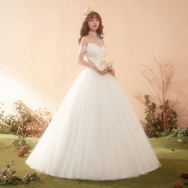 Elegant Ivory Wedding Dresses 2018 Ball Gown Bow Off-The-Shoulder Backless Sleeveless Floor-Length / Long Wedding