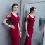 Chic / Beautiful Burgundy Evening Dresses  2019 Trumpet / Mermaid Crystal V-Neck Sleeveless Backless Floor-Length / Long Formal Dresses