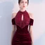 Charmant Bordeaux Robe De Soirée 2019 Trompette / Sirène Daim Perlage Cristal Paillettes Encolure Dégagée Manches Courtes Dos Nu Longueur Cheville Robe De Ceremonie