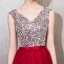 Chic / Beautiful Burgundy Evening Dresses  2019 A-Line / Princess Beading Sequins Bow V-Neck Backless Sleeveless Floor-Length / Long Formal Dresses